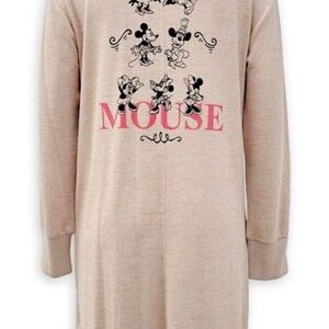 Disney Minnie Mouse Woman Open Cardigan Duster Pink Knit Shawl Collar Sweater XS